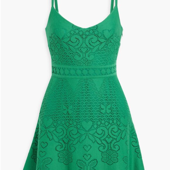 Valentino Garavani Pointelle-Knit Cotton-Blend Mini Dress Emerald Green $2980 - Picture 3 of 4